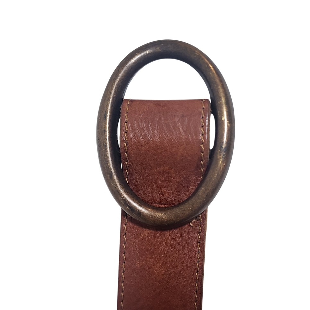 Vtg 80s GAP Belt Womens M Cowhide Leather Warm Tan Made USA Oval Brass Buckle - Picture 4 of 10